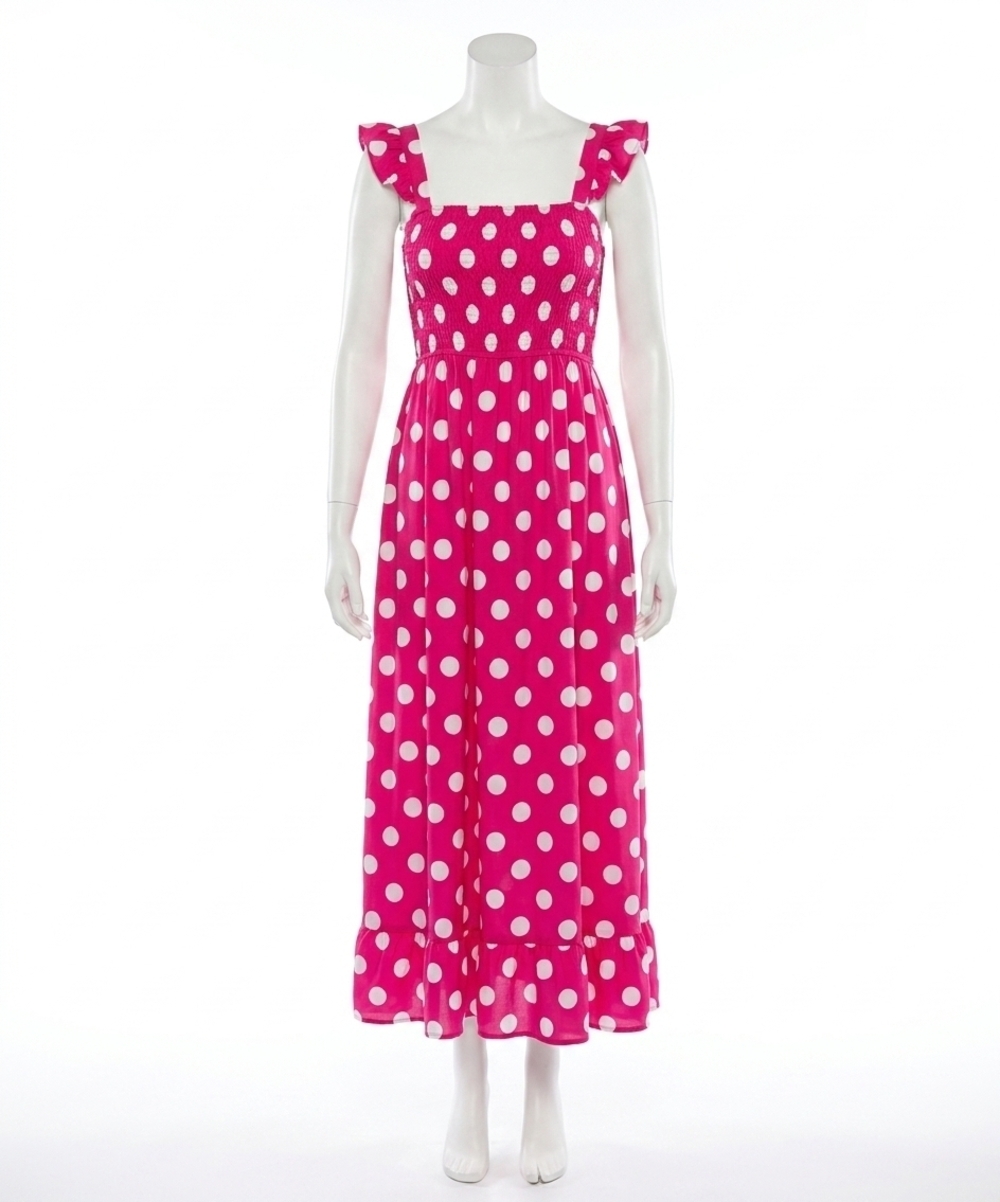 NEW JODIFL dot print shoulder tie midi dress in fuchsia